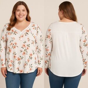 Rue21 XL White Floral Long Sleeve Blouse
